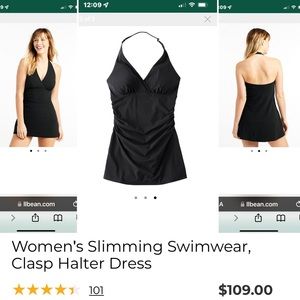 L.L. Bean-Women's Slimming Swimwear, Clasp Halter Dress Size: 12 Reg, Black